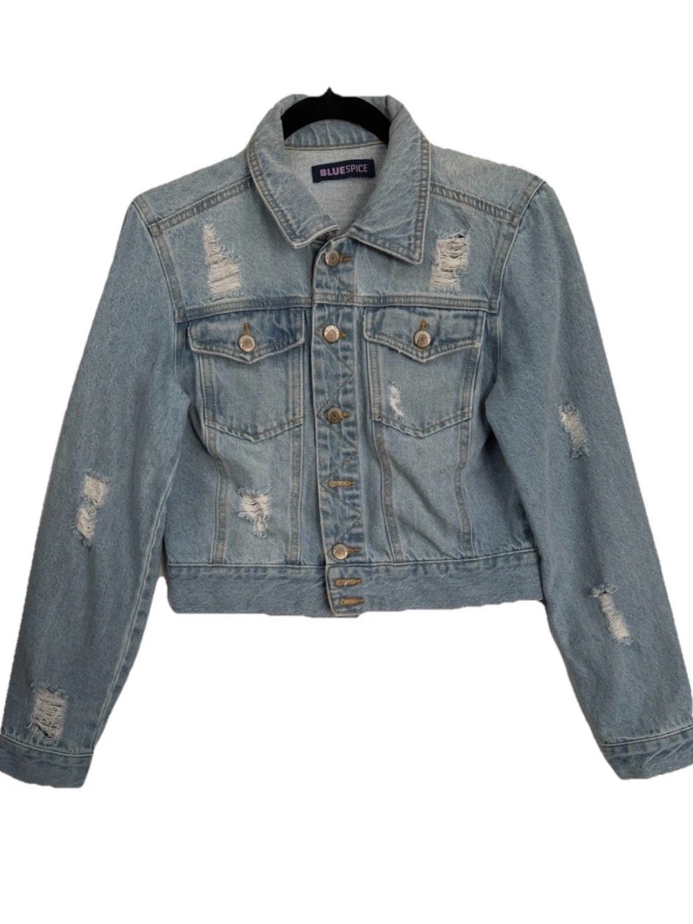 Blue Spice Faded Light Blue Distressed Denim Jacket